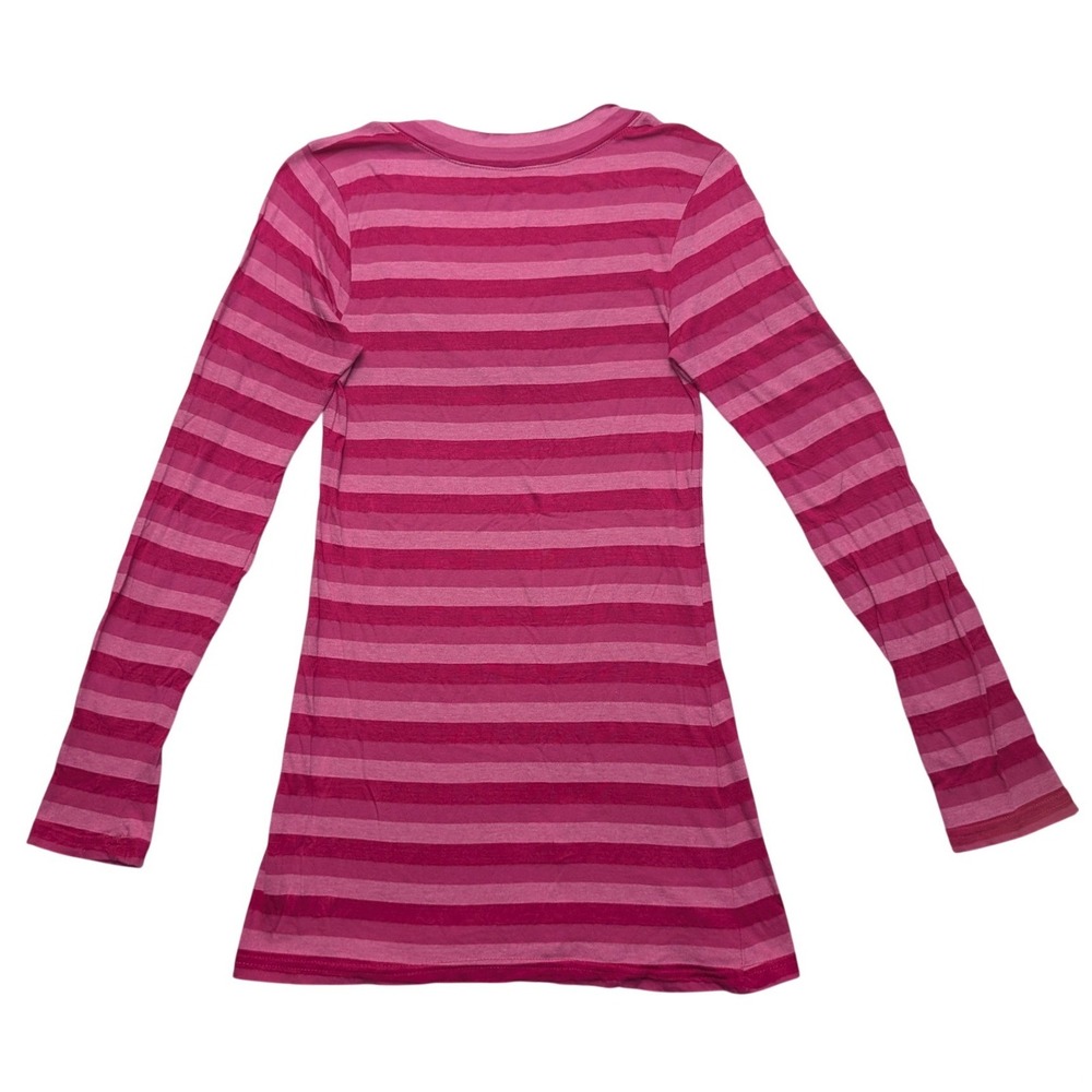 Y2K Wet Seal Striped Long Sleeve Tee Women Large Pink V-Neck Top - Picture 2 of 6